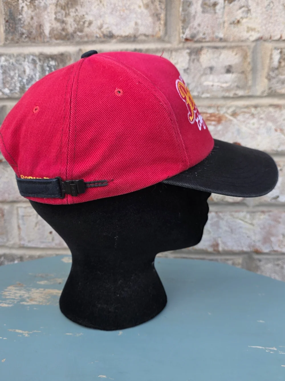Vintage Baguio City Philippines Souvenir Strapback Hat Red Black Embroidered Y2K